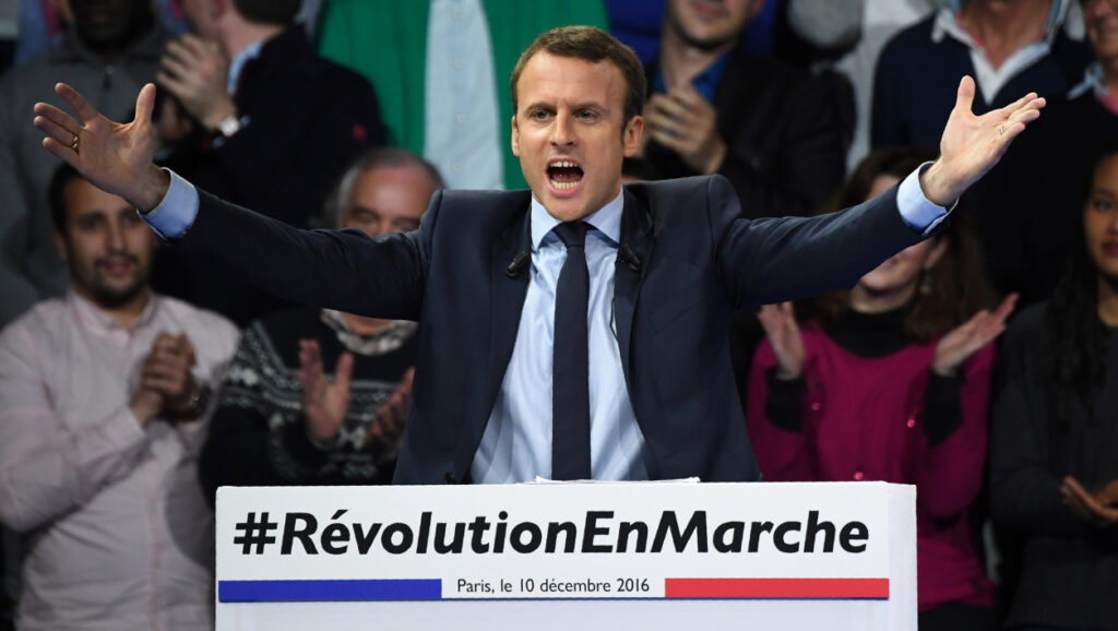Macron at a rally for the presidential election